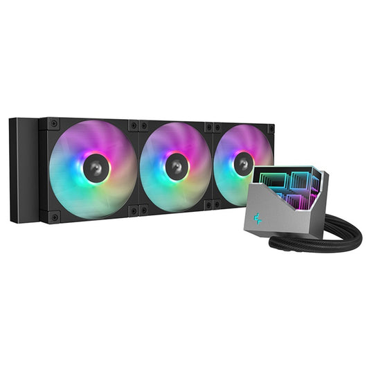 DeepCool LT360 Liquid CPU Cooler, 360mm Radiator, Triple 120mm ARGB Fans, Infinity Mirror Top Cap, Anti-Leak Tech, Black - PC Gear UK