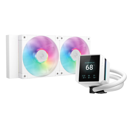 DeepCool Mystique 240 WH ARGB Liquid CPU Cooler with 2.83" TFT LCD Display, 240mm Radiator, Addressable RGB Fans, Hydro Bearing, and Wide Compatibility for Intel & AMD Sockets - PC Gear UK