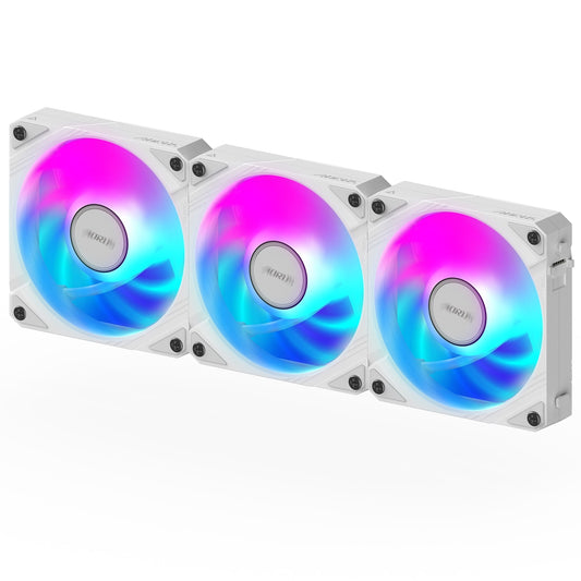 Gigabyte AORUS EZ Chain Fan 120 Ice 120mm ARGB Fans with Easy Daisy-Chain Setup 3-Pack White - PC Gear UK