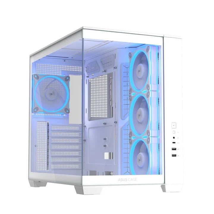 ASUS A32 PLUS ARGB Dual-Chamber ATX Mid Tower Case | 270° Panoramic | 4 ARGB Fans | White