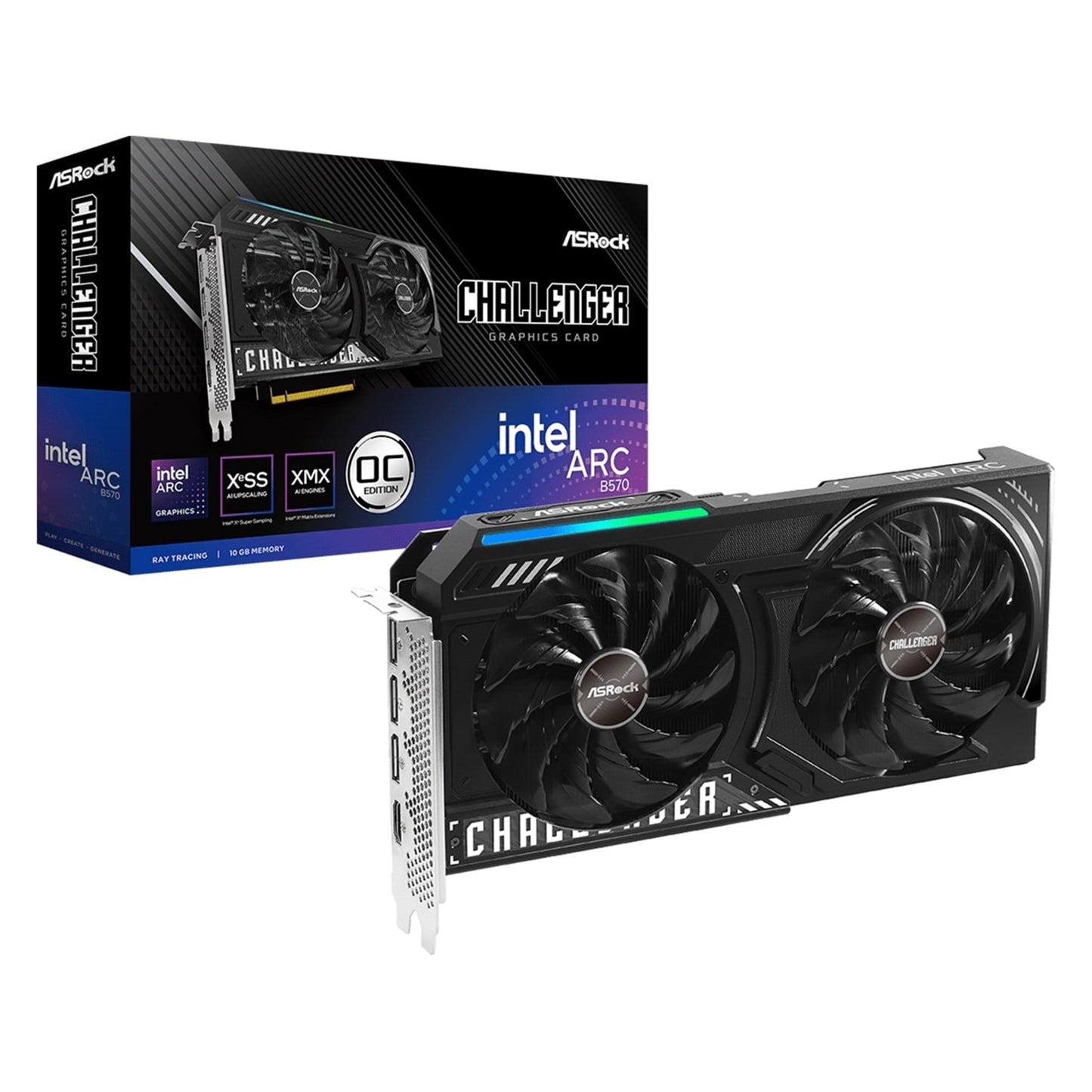 ASRock Intel Arc B570 Challenger OC 10GB GDDR6 Graphics Card | 2600MHz | Dual Fan