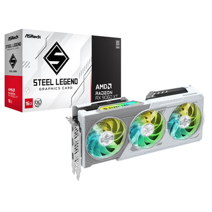 ASRock AMD Radeon RX 9060 XT Steel Legend OC 16GB GDDR6 Graphics Card | 3320MHz Boost | Triple Fan | RGB