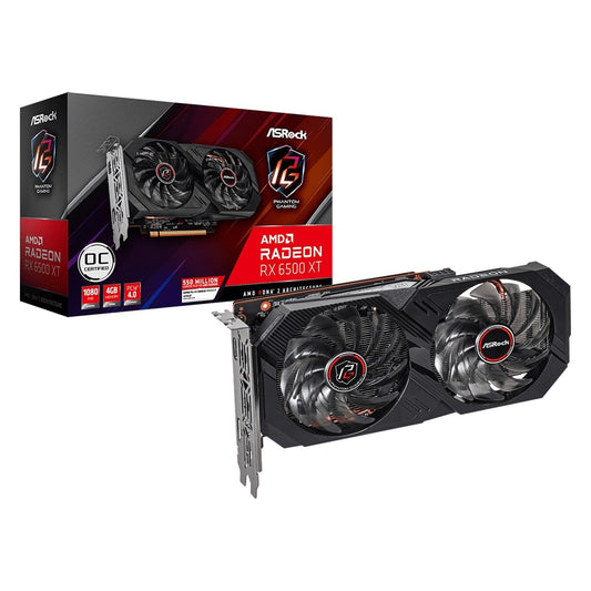 ASRock AMD Radeon RX 6500 XT Phantom Gaming OC 4GB GDDR6 Graphics Card, 1024 Streams, 2820MHz Boost Clock, Dual Fan, 1x DisplayPorts / 1x HDMI Port