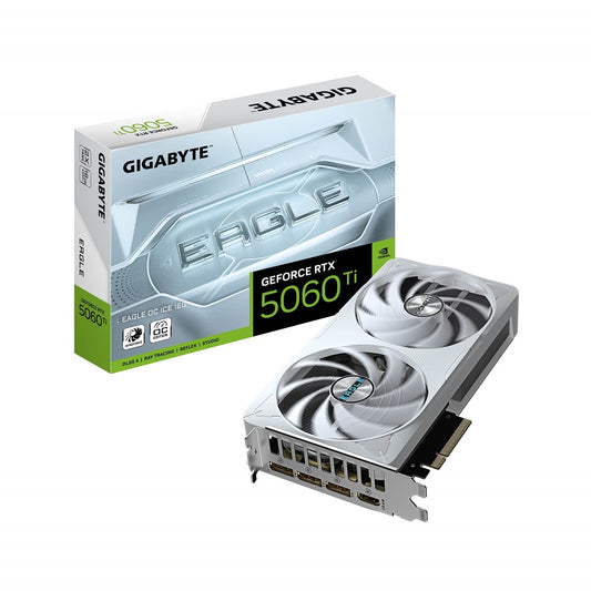 GeForce RTX 5060 Ti EAGLE OC ICE 16BG GDDR7 Graphics Card, 4608 CUDA Cores, 2617 MHz Core Clock, Dual Fan, 3x DisplayPorts / 1x HDMI Port - PC Gear UK