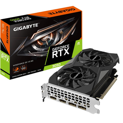 Gigabyte NVIDIA GeForce RTX 3050 WINDFORCE OC V2 6GB GDDR6 Graphics Card, 2304 CUDA Cores, 1477 MHz Core Clock, Dual Fan, 2x DisplayPorts / 2x HDMI Ports - PC Gear UK