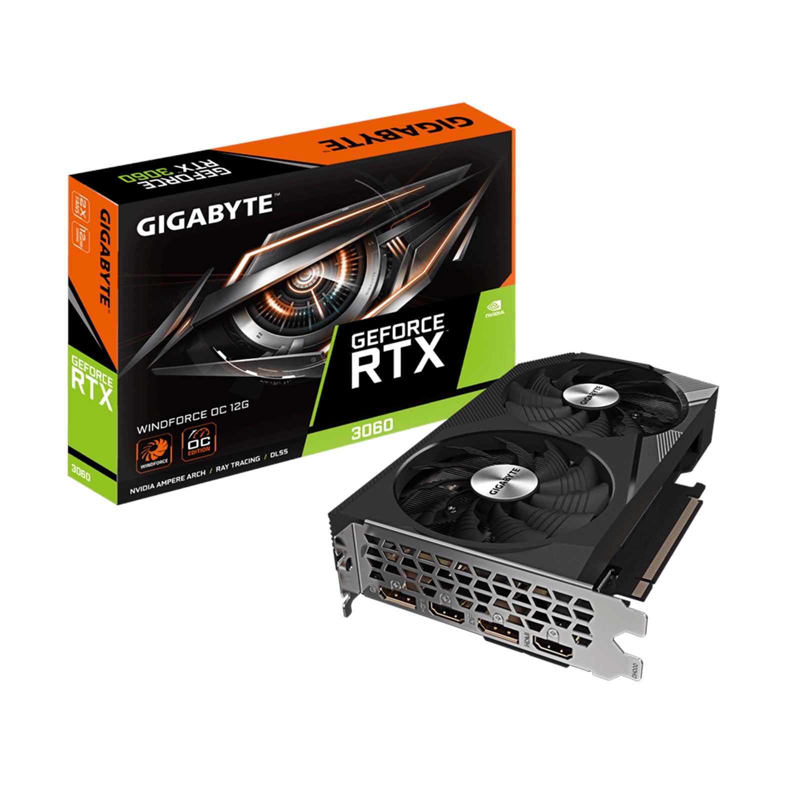 Gigabyte NVIDIA GeForce RTX 3060 WINDFORCE OC 12GB GDDR6 (rev. 2.0) Graphics Card, 3584 CUDA Cores, 1792 MHz Core Clock, Dual Fan, 2x DisplayPorts / 2x HDMI Ports - PC Gear UK