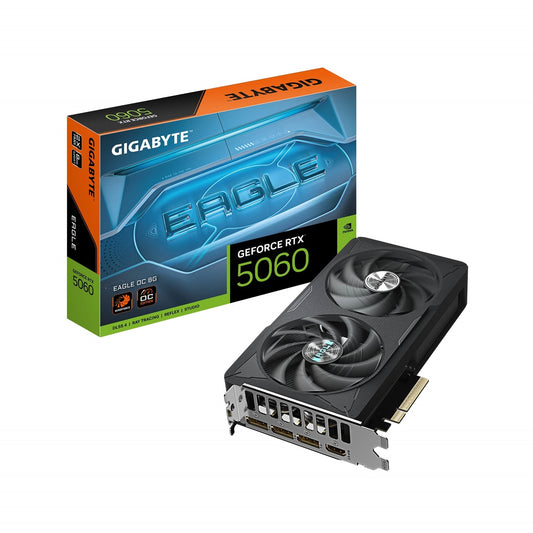 GeForce RTX 5060 EAGLE OC 8G GDDR7 Graphics Card, 3840 CUDA Cores, 2550 MHz Core Clock, Dual Fan, 3x DisplayPorts / 1x HDMI Port - PC Gear UK