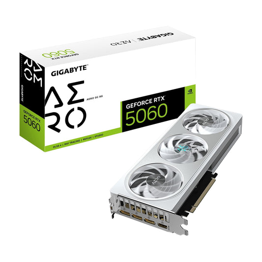 Gigabyte NVIDIA GeForce RTX 5060 Aero OC 8GB GDDR7 Graphics Card, 3840 CUDA Cores, 2595 MHz Core Clock, Triple Fan, 3x DisplayPorts / 1x HDMI Port - PC Gear UK