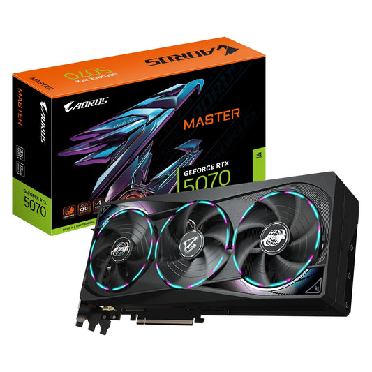 Gigabyte NVIDIA GeForce RTX 5070 AORUS MASTER 12GB GDDR7 Graphics Card, 6144 CUDA Cores, 2715 MHz Core Clock, Triple Fan, RGB, 3x DisplayPorts / 1x HDMI Port - PC Gear UK