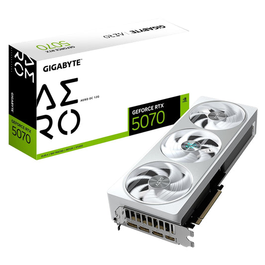 Gigabyte NVIDIA GeForce RTX 5070 AERO OC 12GB GDDR7 Graphics Card, 6144 CUDA Cores, 2625 MHz Core Clock, Triple Fan, White, RGB, 3x DisplayPorts / 1x HDMI Port - PC Gear UK
