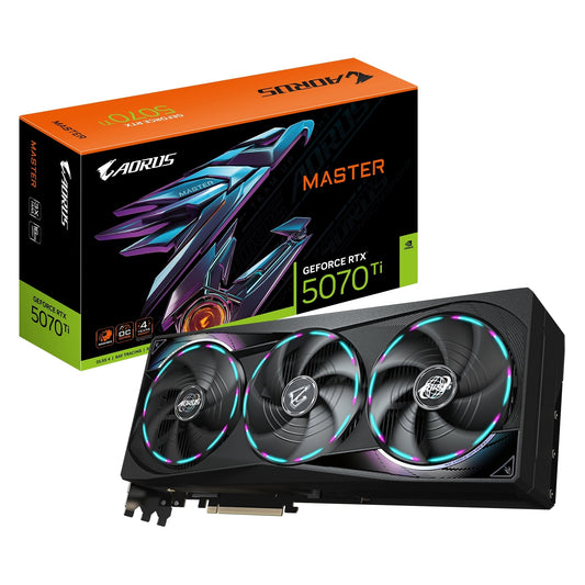 Gigabyte NVIDIA GeForce RTX 5070 Ti AORUS MASTER 16GB GDDR7 Graphics Card,  8960 CUDA Cores, 2588 MHz Core Clock, Triple Fan, RGB, 3x DisplayPorts / 1x HDMI Port - PC Gear UK