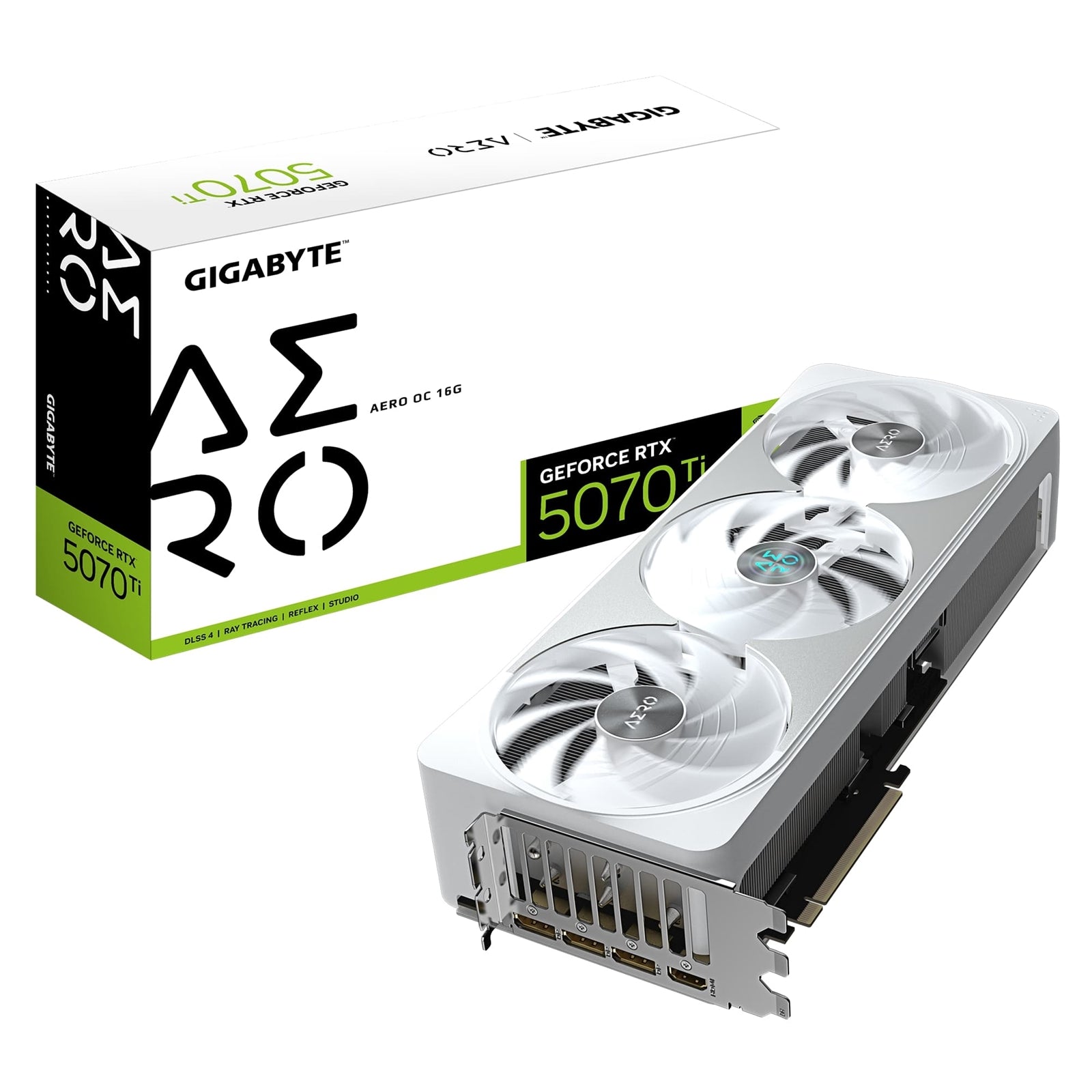 Gigabyte NVIDIA GeForce RTX 5070 Ti AERO OC 16GB GDDR7 Graphics Card, 8960 CUDA Cores, 2588 MHz Core Clock, Triple Fan, White, RGB, 3x DisplayPorts / 1x HDMI Port - PC Gear UK