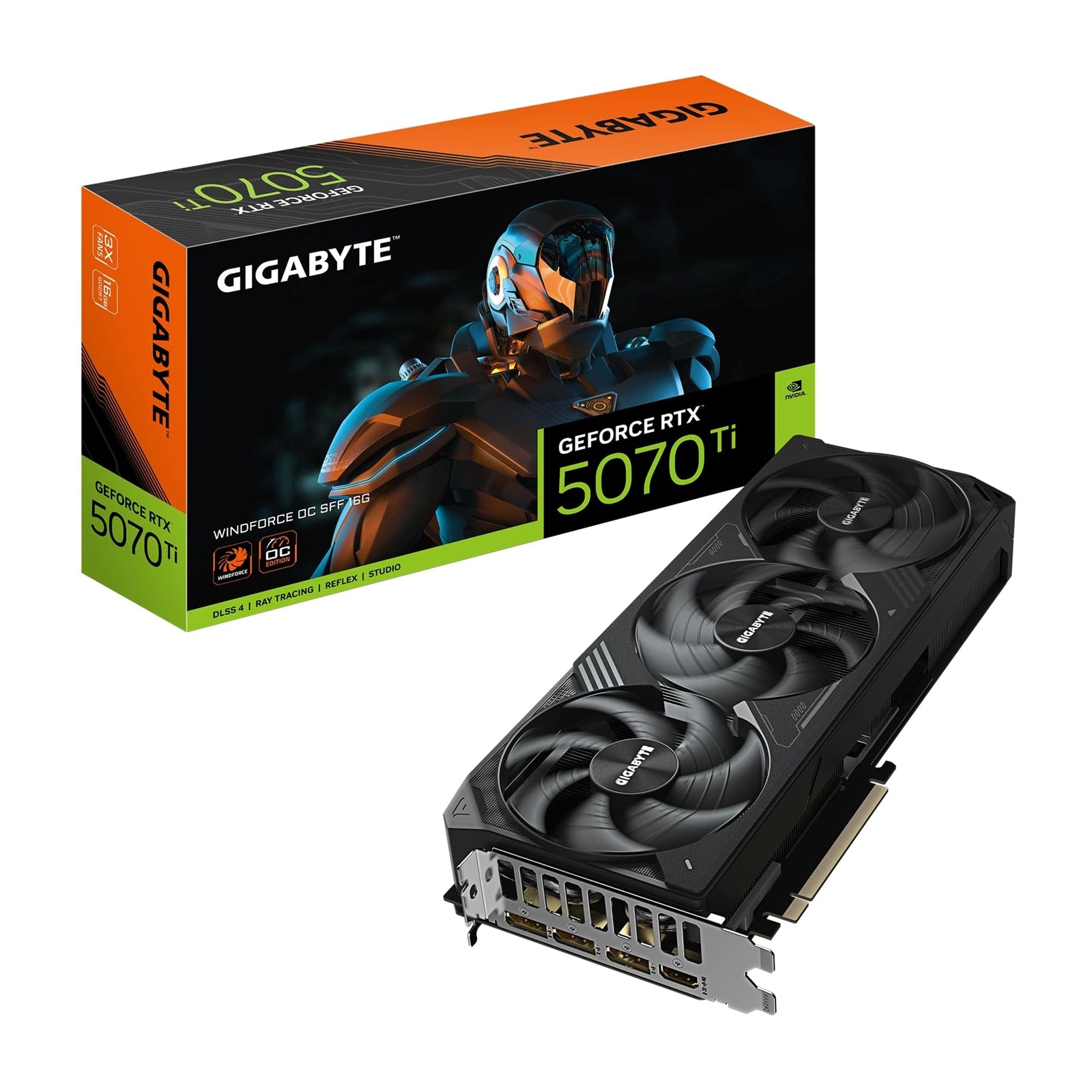 Gigabyte NVIDIA GeForce RTX 5070 Ti WINDFORCE OC SFF 16GB GDDR7 Graphics Card, 8960 CUDA Cores, 2497 MHz Core Clock, Triple Fan, 3x DisplayPorts / 1x HDMI Port - PC Gear UK