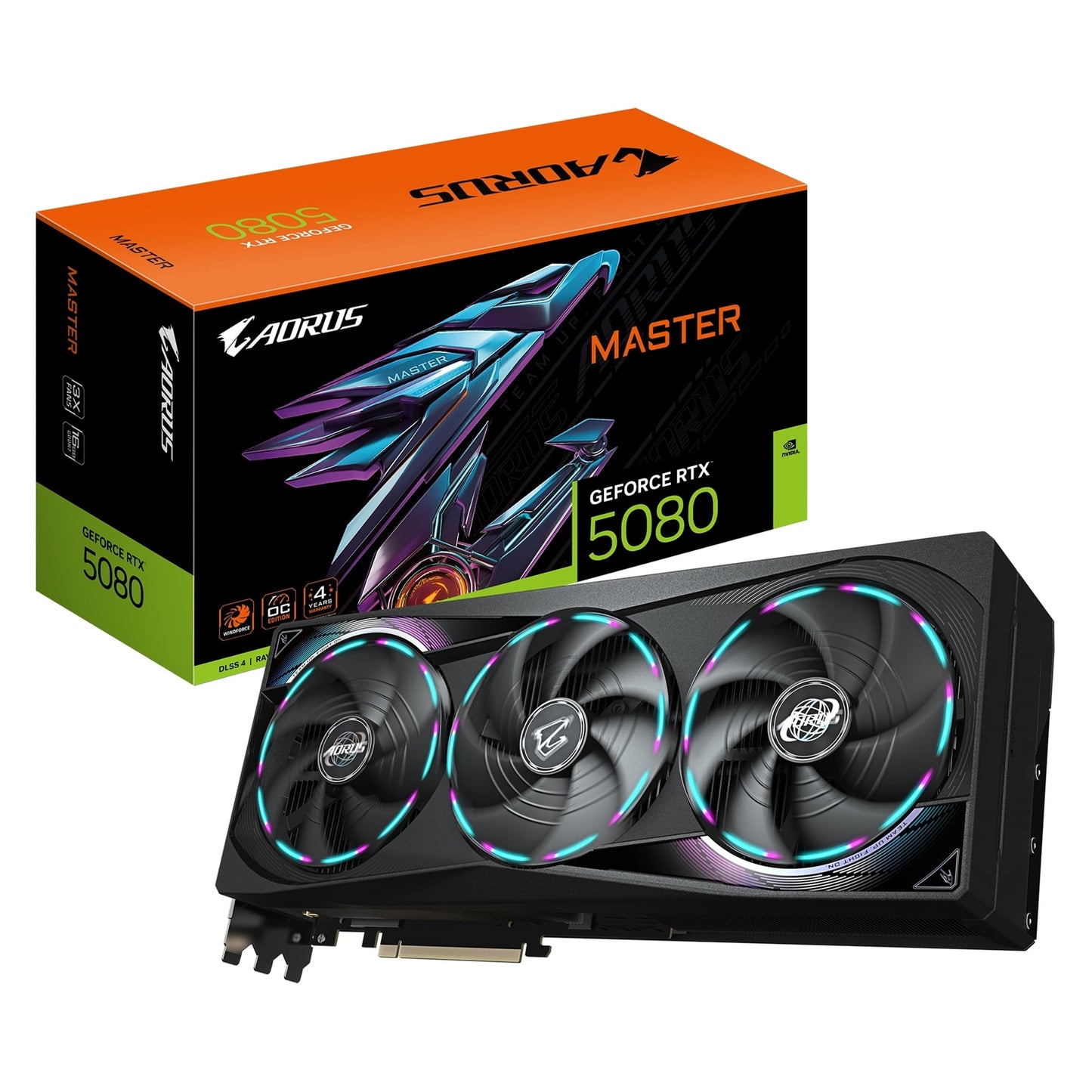 Gigabyte NVIDIA GeForce RTX 5080 AORUS MASTER 16GB GDDR7 Graphics Card, 10752 CUDA Cores, 2805 MHz Core Clock, Triple Fan, RGB, 3x DisplayPorts / 1x HDMI Port - PC Gear UK
