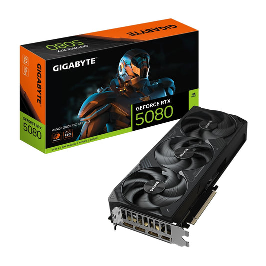 Gigabyte NVIDIA GeForce RTX 5080 WINDFORCE OC SSF 16GB GDDR7 Graphics Card, 10752 CUDA Cores, 2670 MHz Core Clock, Triple Fan, 3x DisplayPorts / 1x HDMI Port - PC Gear UK