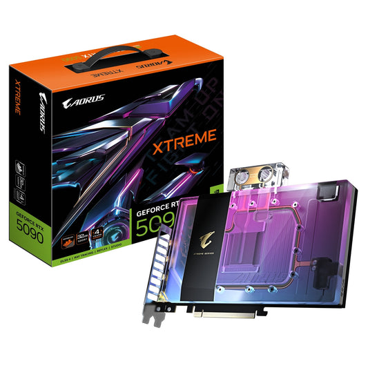 Gigabyte NVIDIA GeForce RTX 5090 AORUS XTREME WATERFORCE WB 32G Graphics Card, 32GB GDDR7, 21760 CUDA Cores, 2655 MHz Core Clock, Watercooled, RGB, 3x DisplayPorts / 1x HDMI Port