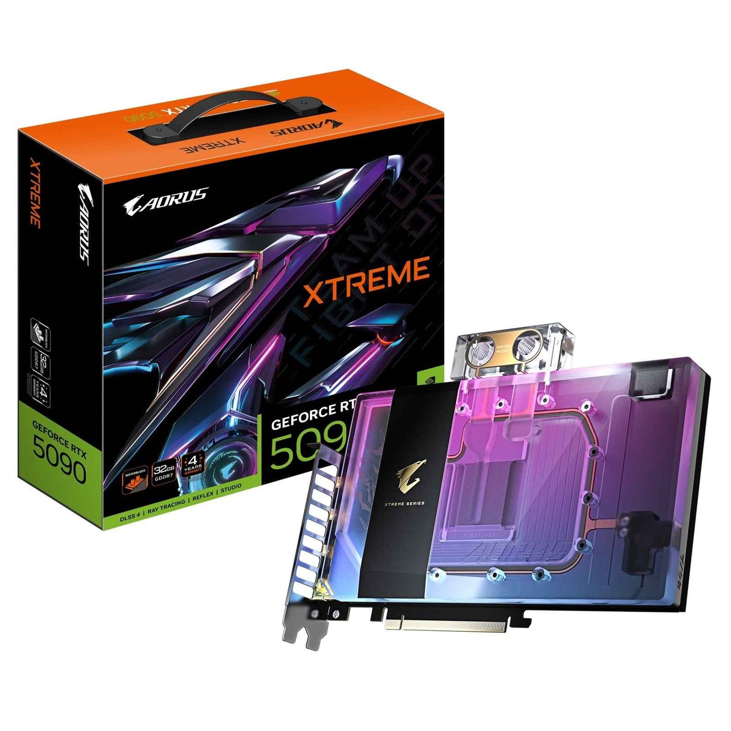 Gigabyte NVIDIA GeForce RTX 5090 AORUS XTREME WATERFORCE WB 32G Graphics Card, 32GB GDDR7, 21760 CUDA Cores, 2655 MHz Core Clock, Watercooled, RGB, 3x DisplayPorts / 1x HDMI Port