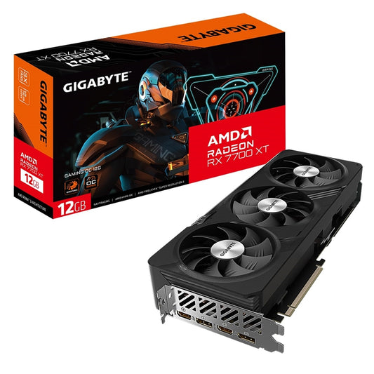 Gigabyte AMD Radeon RX 7700 XT GAMING OC 12GB GDDR6 Graphics Card, 3456 Streams, 2599 MHz Boost Clock, Triple Fan, RGB, 2x DisplayPorts / 2x HDMI Ports - PC Gear UK