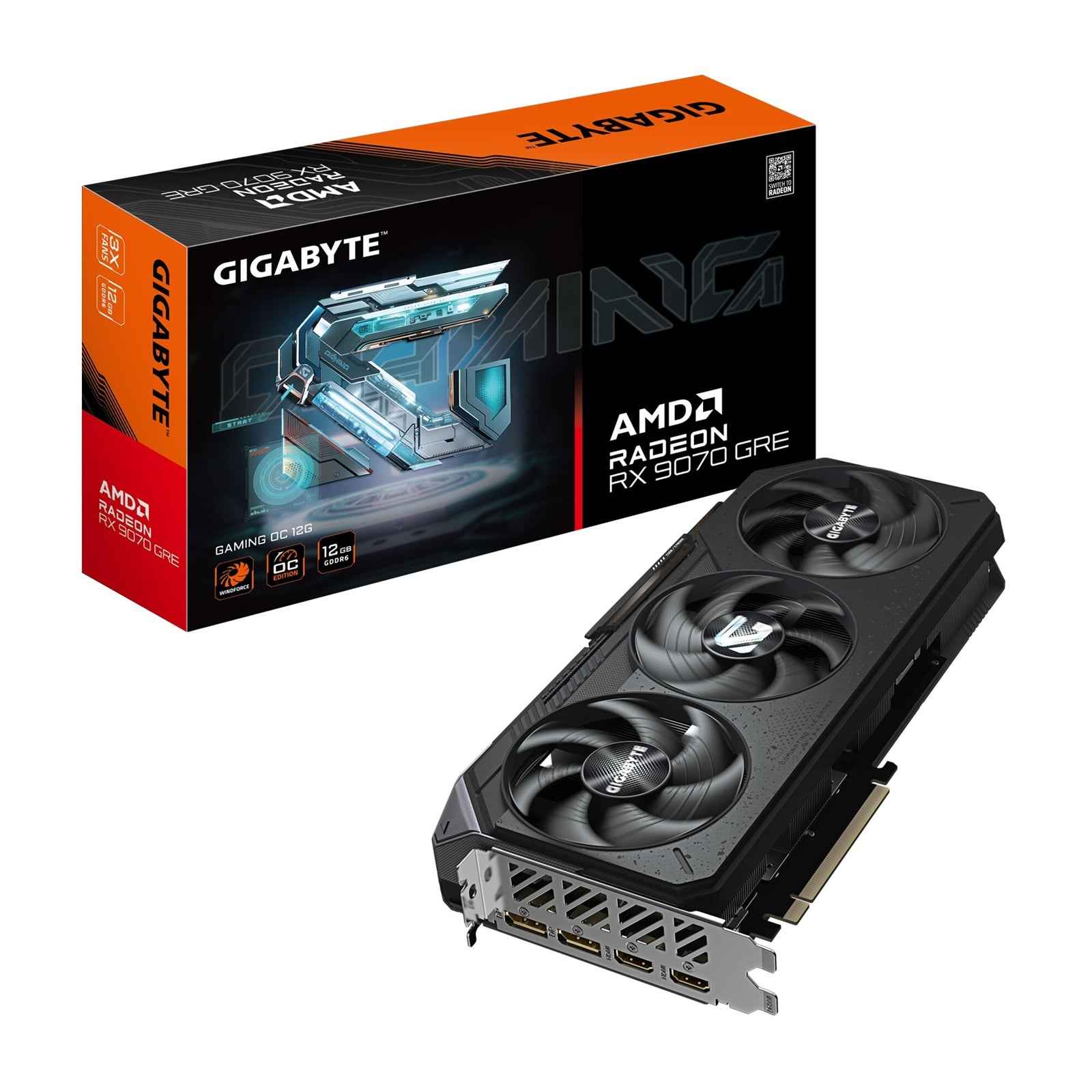 Gigabyte AMD Radeon RX 9070 GRE GAMING OC 12GB GDDR6 Graphics Card, 3072 Streams, 2340 MHz Core Clock, Triple Fan, 2x DisplayPorts / 2x HDMI Port