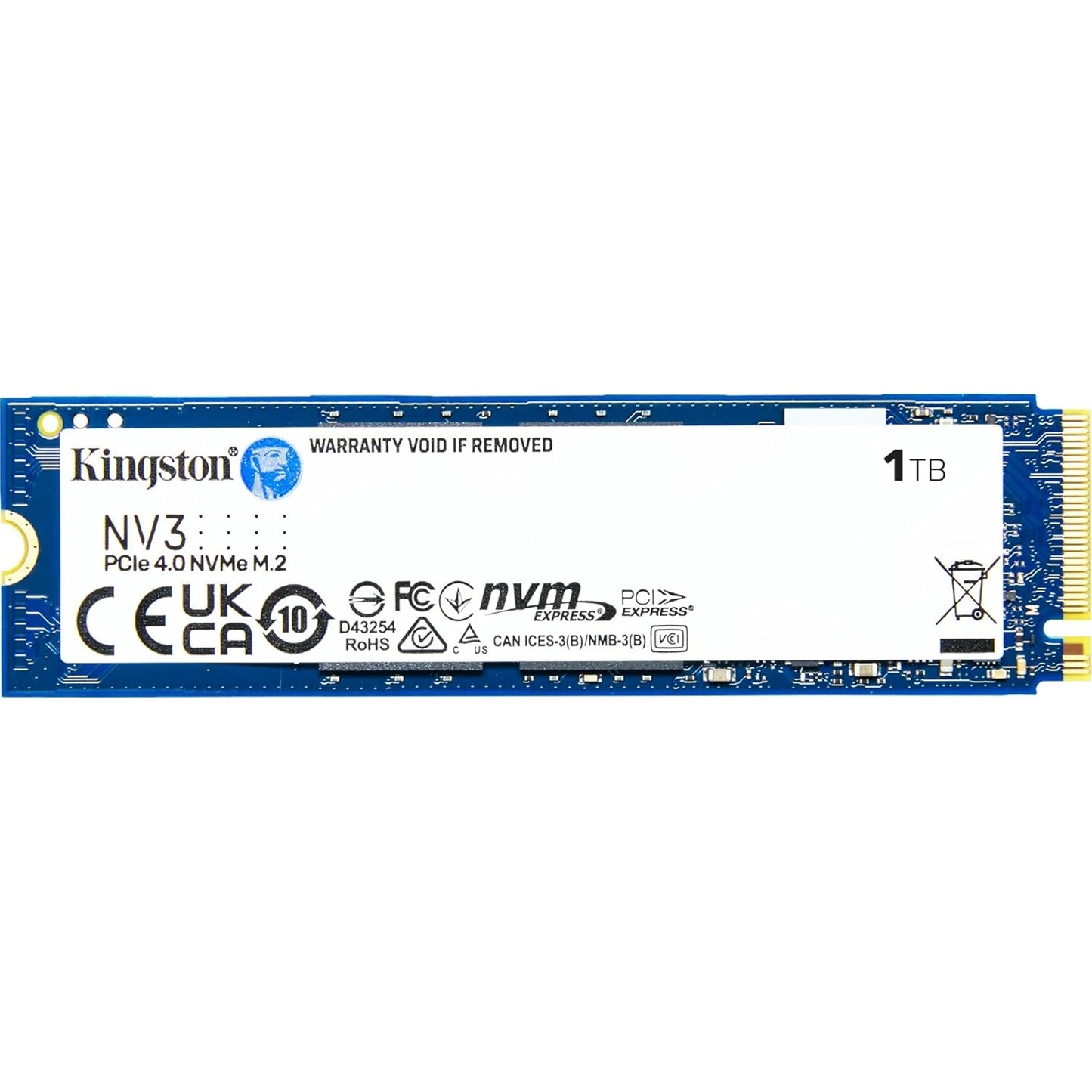 Kingston, Kingston NV3 (SNV3S/1000G) 1TB NVMe SSD, M.2 Interface, PCIe Gen4, 2280, Read 6000 MB/s, Write 4000 MB/s, 3 Year Warranty, M.2 2280