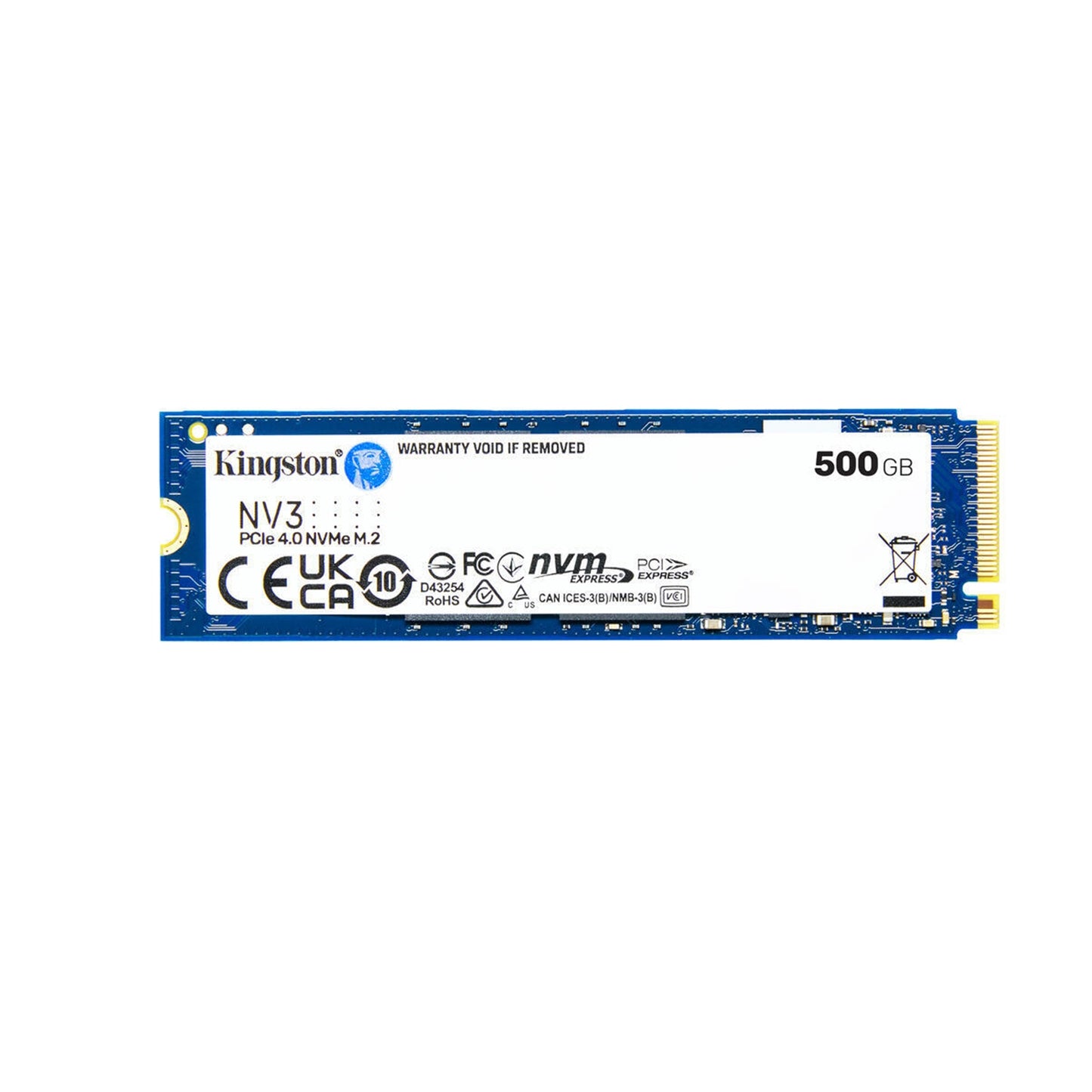 Kingston, Kingston NV3 (SNV3S/500G) 500GB NVMe SSD, M.2 Interface, PCIe Gen4, 2280, Read 6000 MB/s, Write 2200 MB/s, 3 Year Warranty, M.2 2280