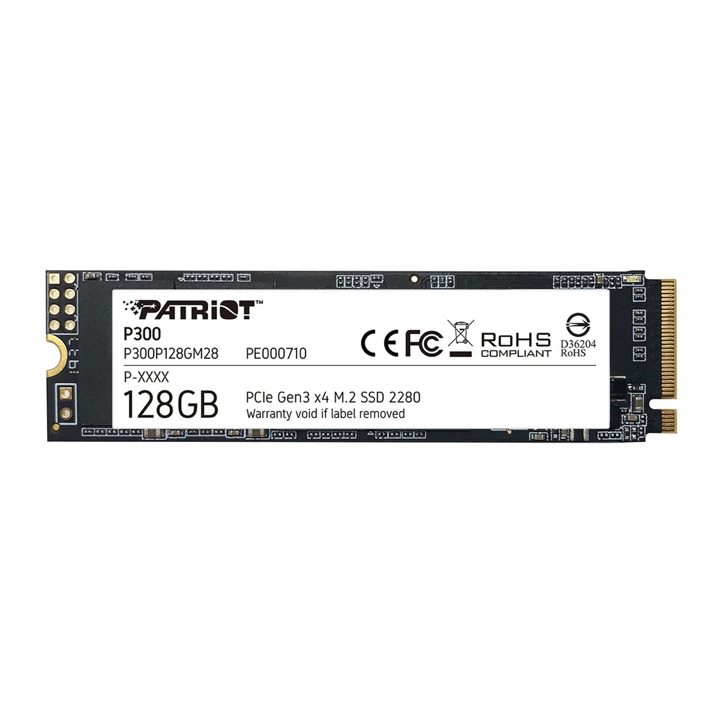 Patriot P300 (P300P128GM28) 128GB NVMe SSD, M.2 Interface, PCIe Gen3, 2280, Read 1600MB/s, Write 600MB/s, 3 Year Warranty - PC Gear UK