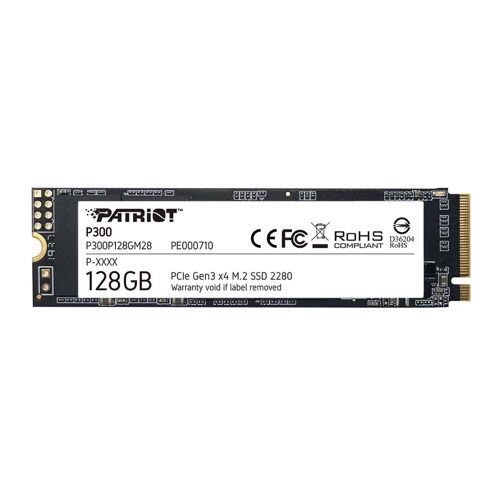 Patriot P300 (P300P128GM28) 128GB NVMe SSD, M.2 Interface, PCIe Gen3, 2280, Read 1600MB/s, Write 600MB/s, 3 Year Warranty - PC Gear UK