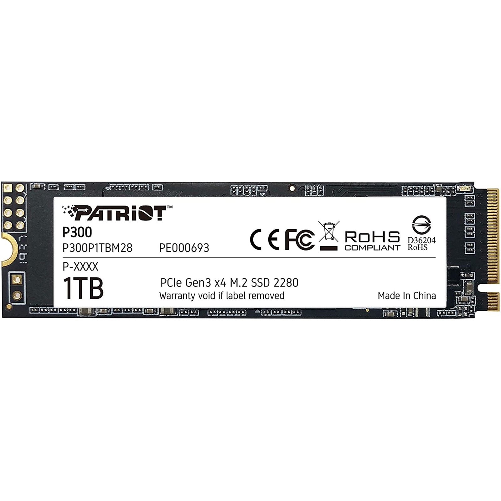 Patriot P300 (P300P1TBM28) 1TB NVMe SSD, M.2 Interface, PCIe Gen3, 2280, Read 2100MB/s, Write 1650MB/s, 3 Year Warranty - PC Gear UK