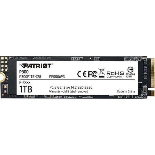 Patriot P300 (P300P1TBM28) 1TB NVMe SSD, M.2 Interface, PCIe Gen3, 2280, Read 2100MB/s, Write 1650MB/s, 3 Year Warranty - PC Gear UK
