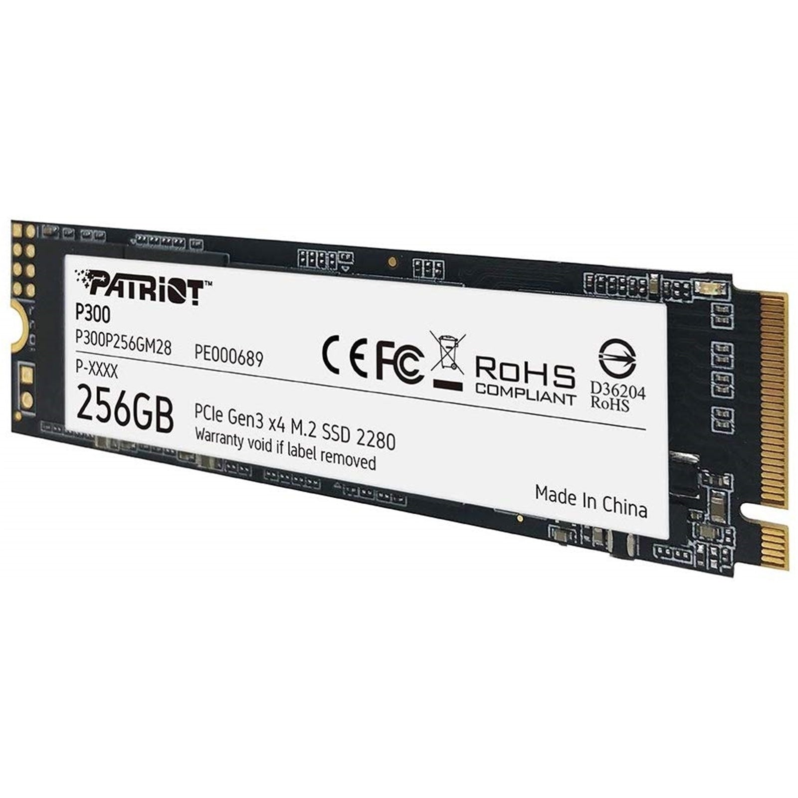 Patriot P300 (P300P256GM28) 256GB NVMe SSD, M.2 Interface, PCIe Gen3, 2280, Read 1700MB/s, Write 1100MB/s, 3 Year Warranty - PC Gear UK