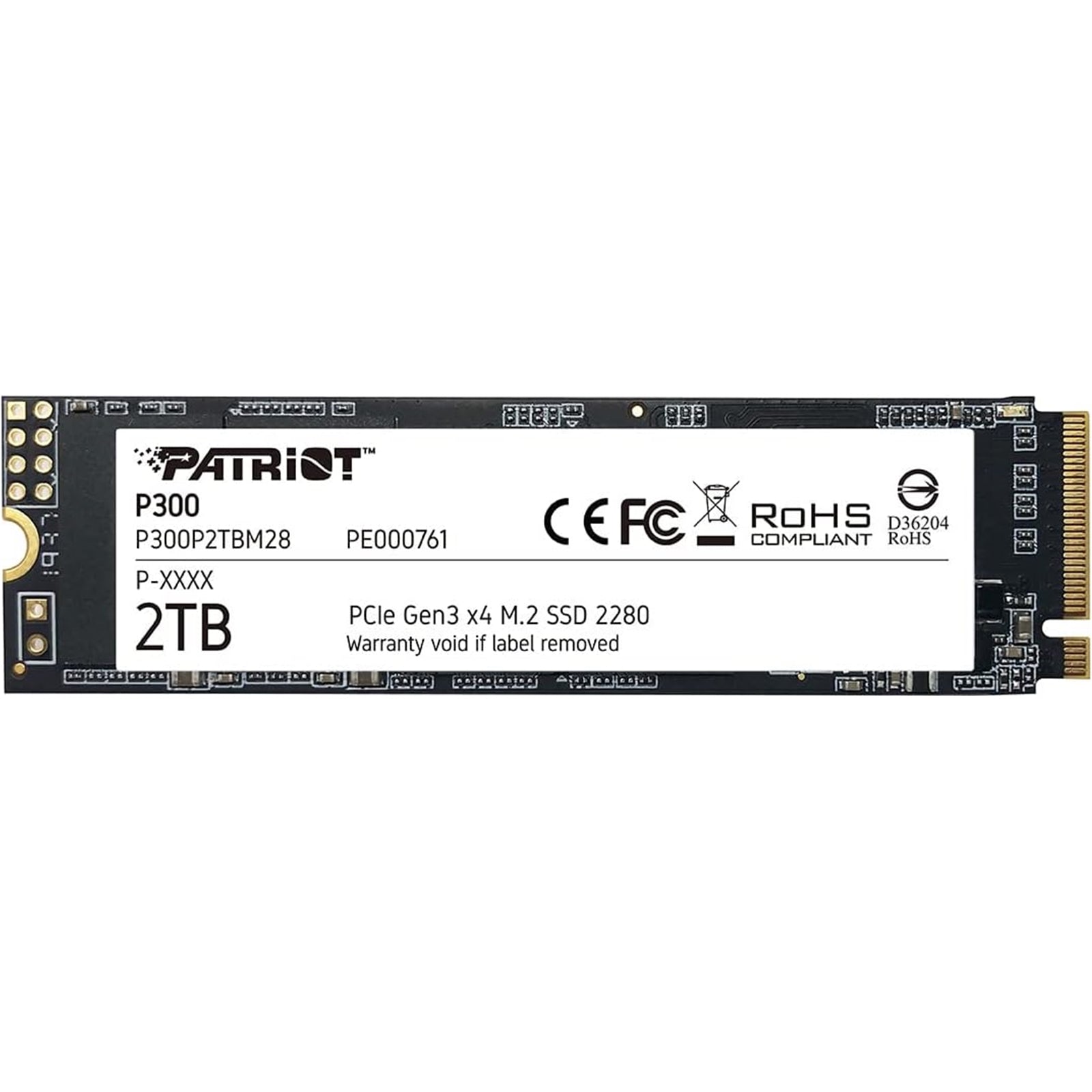 Patriot P300 (P300P2TBM28) 2TB NVMe SSD, M.2 Interface, PCIe Gen3, 2280, Read 2100MB/s, Write 1650MB/s, 3 Year Warranty - PC Gear UK