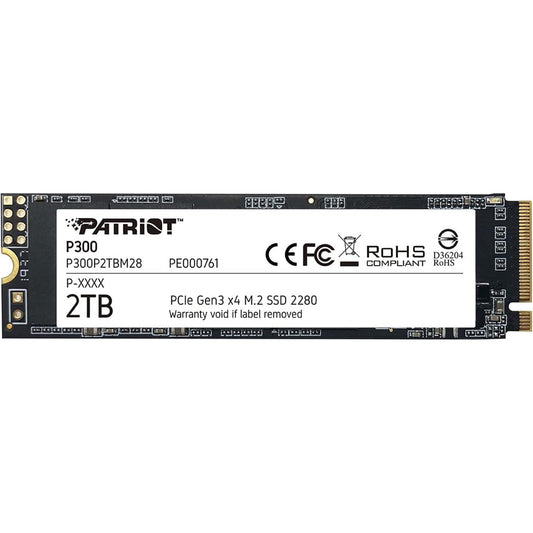 Patriot P300 (P300P2TBM28) 2TB NVMe SSD, M.2 Interface, PCIe Gen3, 2280, Read 2100MB/s, Write 1650MB/s, 3 Year Warranty - PC Gear UK