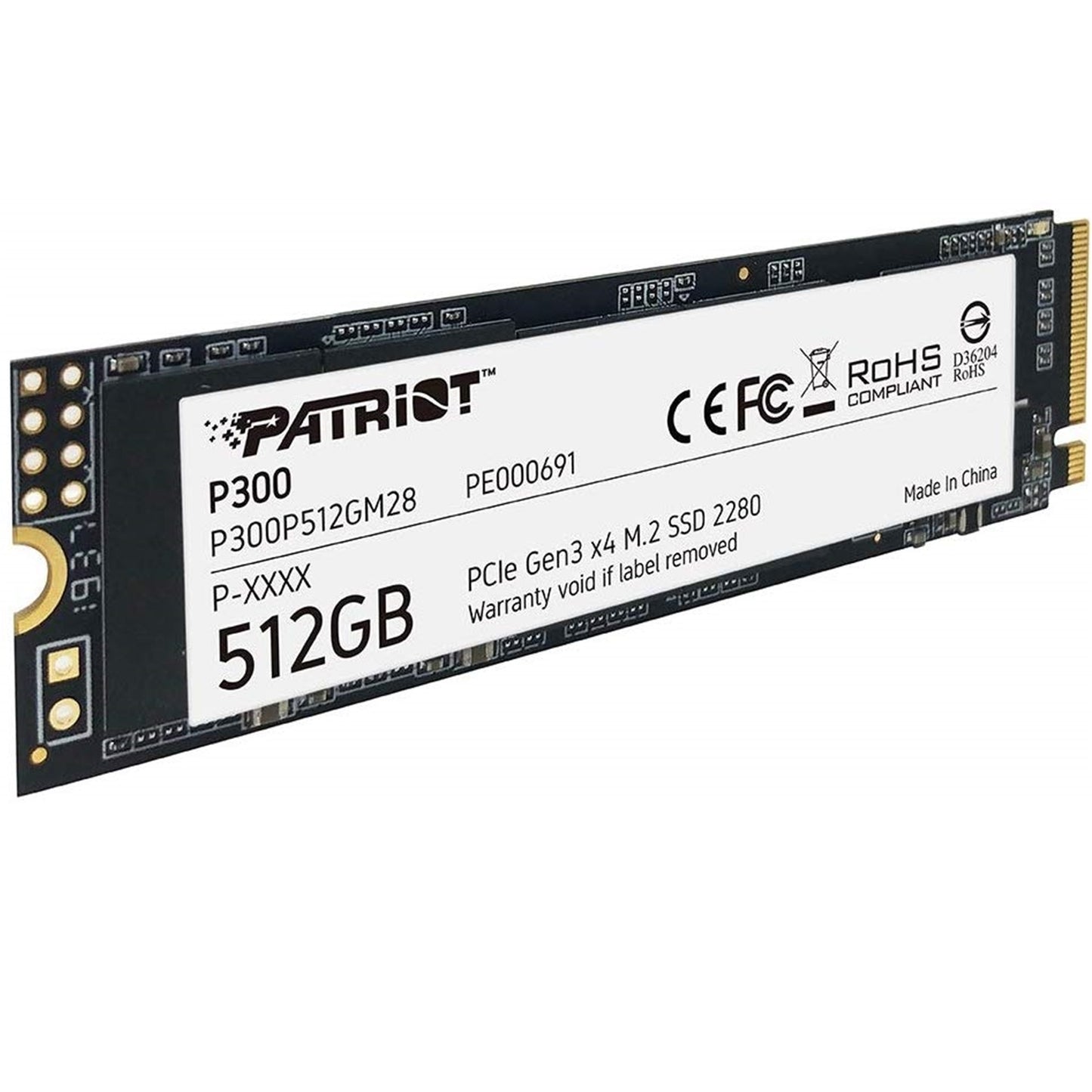 Patriot P300 (P300P512GM28) 512GB NVMe SSD, M.2 Interface, PCIe Gen3, 2280, Read 1700MB/s, Write 1100MB/s, 3 Year Warranty - PC Gear UK
