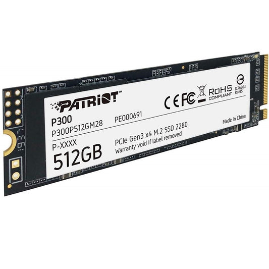 Patriot P300 (P300P512GM28) 512GB NVMe SSD, M.2 Interface, PCIe Gen3, 2280, Read 1700MB/s, Write 1100MB/s, 3 Year Warranty - PC Gear UK