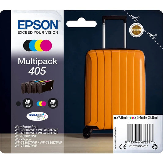 Epson 405 Multipack (Original) - Black, Cyan, Magenta, Yellow DURABrite Ultra Ink Cartridges for Workforce WF-7310, 7830, 7835, 7840, Pro WF-3820, 3825, 4820, 4825, 4830 - 4-Pack - PC Gear UK