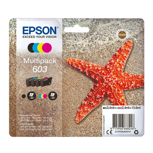 Epson C13T03U64010 603 Original Ink Cartridge Multipack CMY (130 Pages) K (150 Pages)