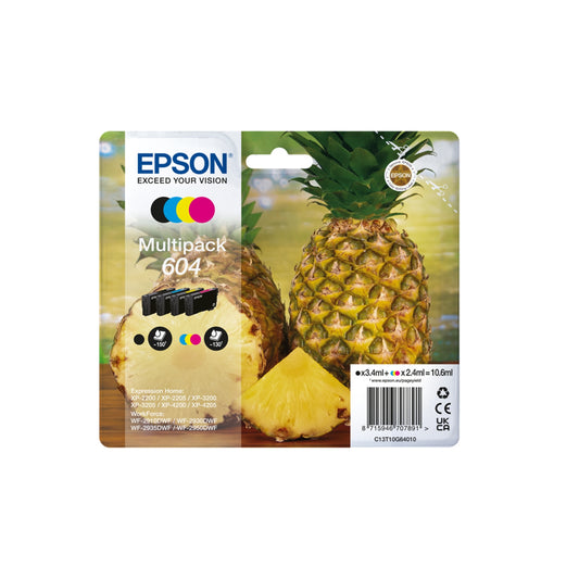 Epson 604 Multipack - Full Set of 4 Ink Cartridges - Pineapple (Original) C13T10G64010 Value Pack CMY (130 Pages) K (150 Pages) - PC Gear UK
