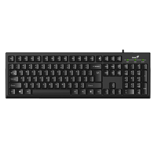 Genius KB-100 Wired Smart Keyboard, USB Plug and Play, Customizable Function Keys, Multimedia, Full Size UK Layout Design for Home or Office, Black - PC Gear UK