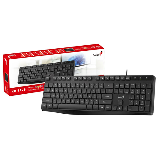 Genius KB-117S Wired AI Copilot Silent Keyboard, USB Plug and Play, 11 Multimedia Function Keys, Full Size UK Layout Design for Home or Office, Black - PC Gear UK