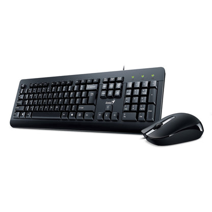 Genius KM-160 Wired Keyboard and Mouse Combo Set, USB Plug and Play, Spill resistant, Full Size UK Layout with Low Profile Keys and Optical Sensor Mouse, 1000dpi, Ergonomic design for Home or Office - PC Gear UK