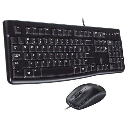 Logitech MK120 Wired Keyboard and Mouse Combo for Windows, Optical Wired Mouse, Full-Size Keyboard, USB Plug-and-Play, Compatible with PC and Laptop, QWERTY UK English Layout, Black - PC Gear UK