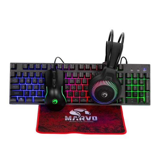 Marvo Scorpion CM416 Loot 40 4 in 1 RGB Gaming UK Layout Keyboard, Mouse, Headset and Mat Bundle (Black) - PC Gear UK