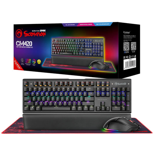 Marvo Scorpion CM420-UK 3-in-1 RGB Mechanical Keyboard, Mouse and Mouse Pad Gaming Bundle - PC Gear UK