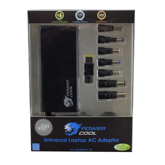 PowerCool PC-ACU90H-S V3 90W 8-Tip Universal Laptop Charger - PC Gear UK