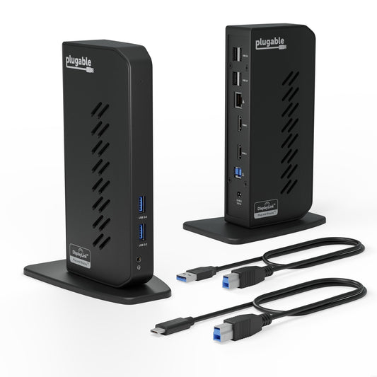 Plugable UD-3900Z USB-A/USB-C Dual Monitor Universal DisplayLink Certified Docking Station, DisplayLink DL-3900