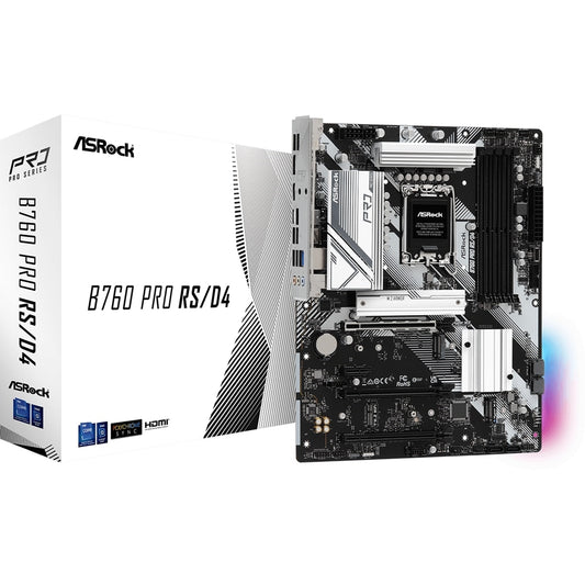 ASRock B760 Pro RS/D4 Intel 1700 Socket Motherboard, ATX, 4x DDR4 Slots, 4x M.2 Sockets, 2x USB-C Port, Fitted I/O Shield, 2.5GbE LAN, 1x DisplayPort / 1x HDMI Port - PC Gear UK