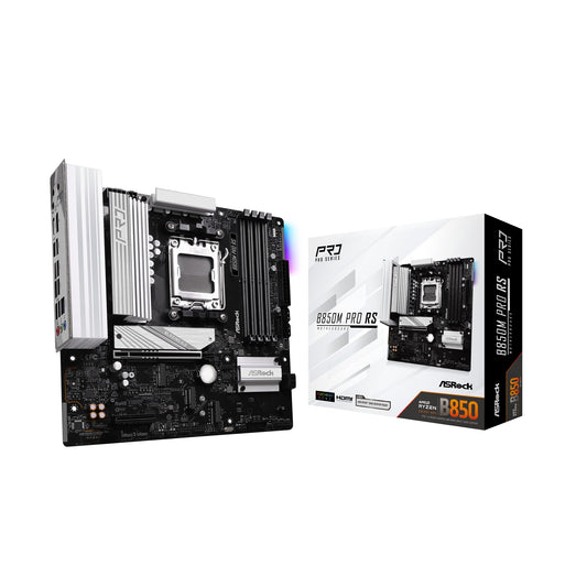 ASRock, ASRock B850M Pro RS AMD AM5 Motherboard | Micro-ATX | 4x DDR5 | 3x M.2 | 2.5GbE, AMD B850