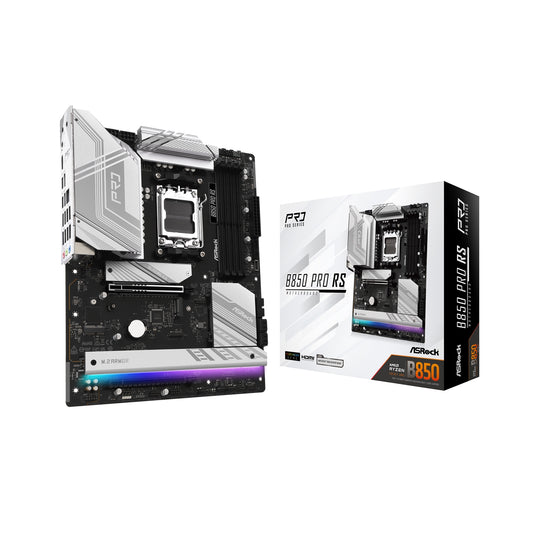 ASRock B850 Pro RS AMD AM5 Socket Motherboard, ATX, 4x DDR5 Slots, 4x M.2 Sockets, 3x USB-C Port, Fitted I/O Shield, 2.5GbE LAN, 1x HDMI Port / 1x USB-C - PC Gear UK