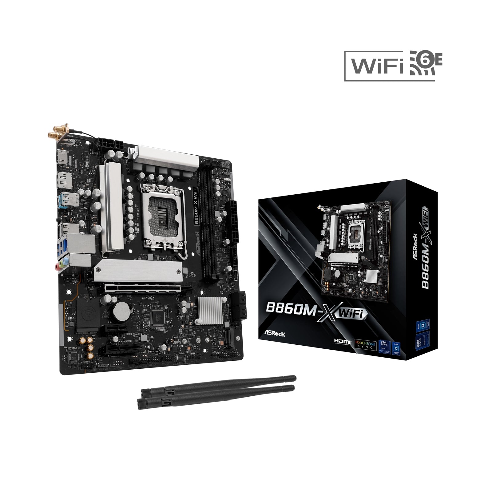 ASRock B860M-X WiFi Intel 1851 Socket Motherboard, Micro-ATX, 2x DDR5 Slots, 2x M.2 Sockets, 2x USB-C Port, 2.5GbE LAN, Wi-Fi 6E, 1x DisplayPort / 1x HDMI Port - PC Gear UK