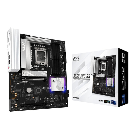 ASRock B860 Pro RS Intel 1851 Socket Motherboard, ATX, 4x DDR5 Slots, 3x M.2 Sockets, 2x USB-C Port, Fitted I/O Shield, 2.5GbE LAN, 1x DisplayPort / 1x HDMI Port - PC Gear UK